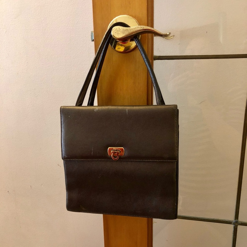 Salvatore Ferragamo Gancini Vara Dark Brown Leather Handbag